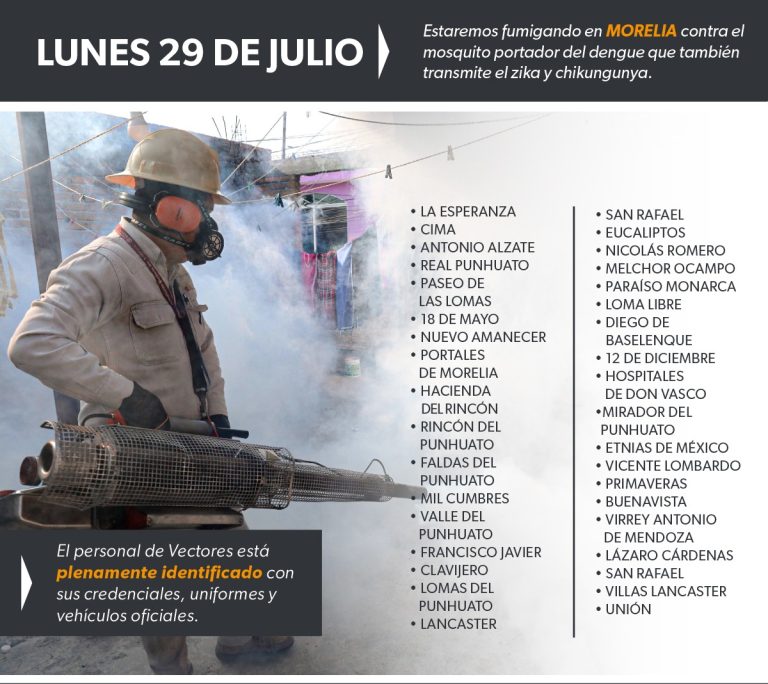 A partir del lunes inician trabajos de fumigación contra el dengue en 39 colonias de Morelia