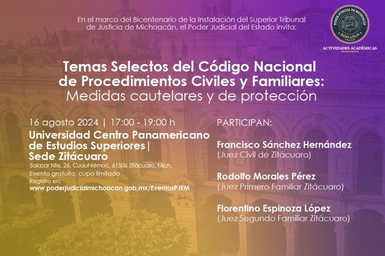 Zitácuaro: abierto el registro para participar en el conversatorio para analizar el Código Nacional de Procedimientos Civiles y Familiares