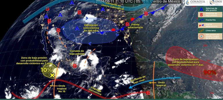 La onda tropical No. 15 y la zona de baja presión originarán lluvias muy fuertes
