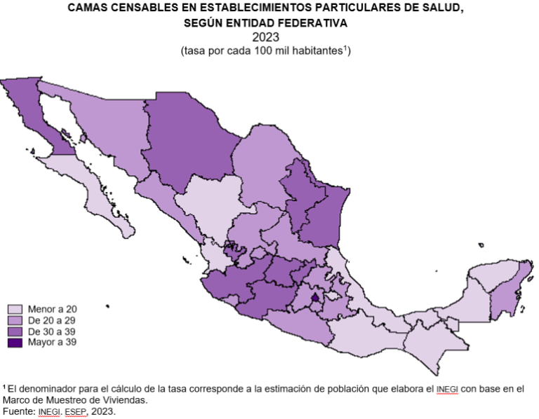 En 2023, concentraron siete entidades el 52% de los 2 mil 827 establecimientos particulares que prestaron servicios de Salud
