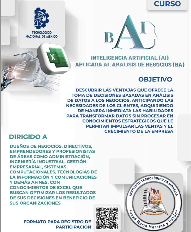 Ofrece Tecnológico de Morelia curso de inteligencia artificial para negocios 