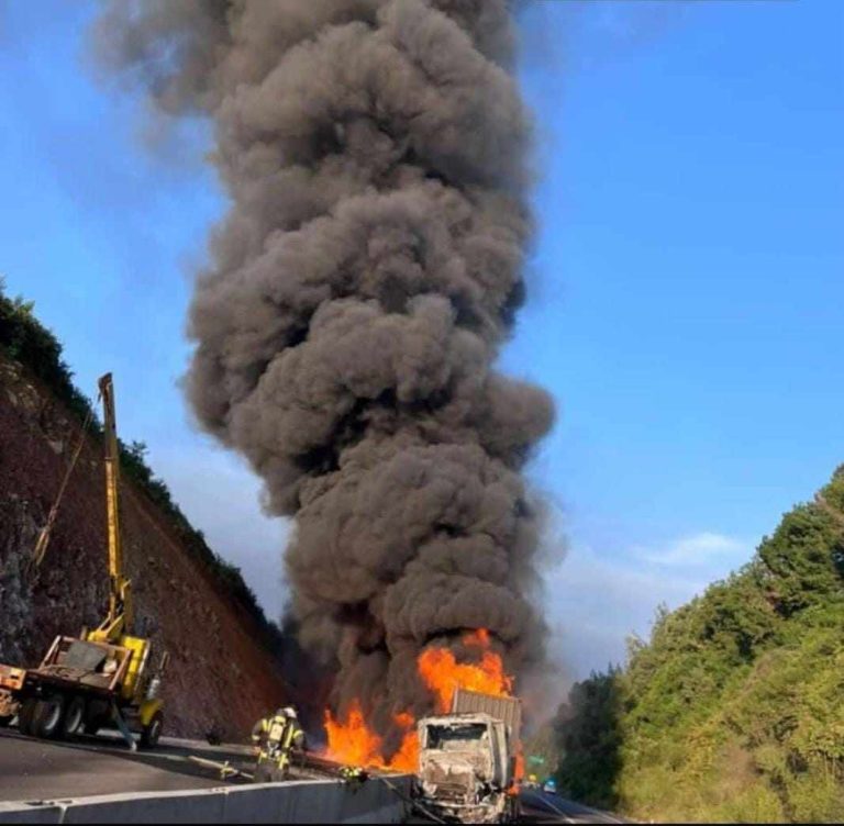 Tráiler se incendia en la autopista Siglo XXI