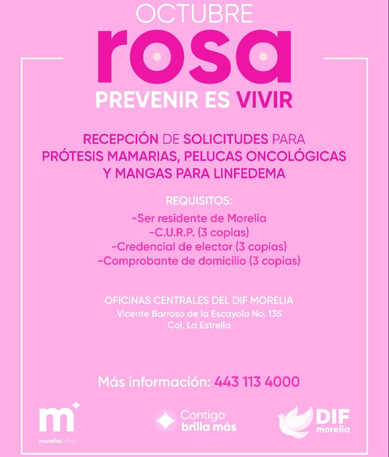 Ofrece DIF Morelia apoyos gratuitos a mujeres que enfrentan cáncer de mama