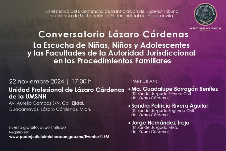 Lázaro Cárdenas: abierto registro para participar en el conversatorio que socializa el Código Nacional de Procedimientos Civiles y Familiares