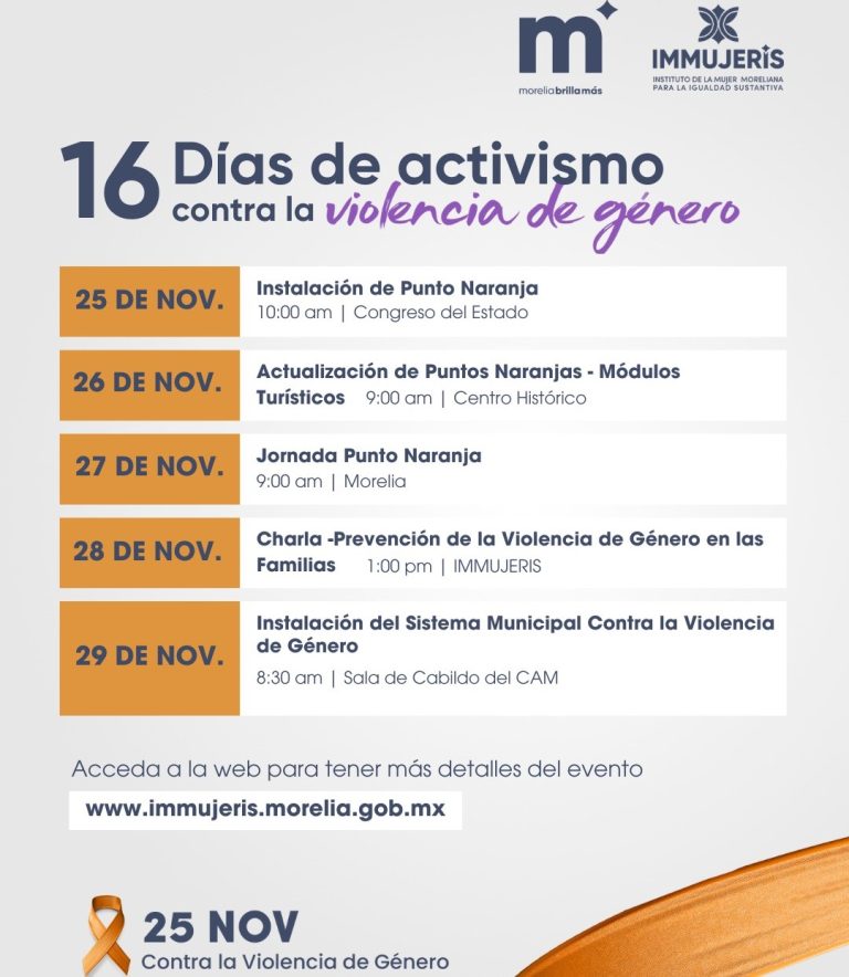 Gobierno de Morelia invita a la ciudadanía a las actividades contra la violencia de género por el 25N