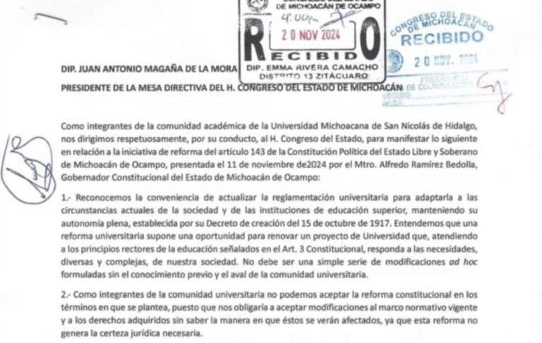 Rechazan reforma universitaria académicos de la UMSNH, solicitan en Congreso del Estado ser escuchados por diputados