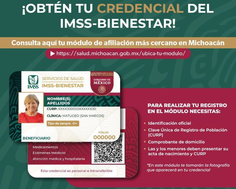 Campaña de credencialización del IMSS Bienestar este jueves en Apatzingán