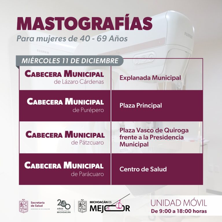 SSM llevará mastografías gratuitas en 9 municipios de Michoacán