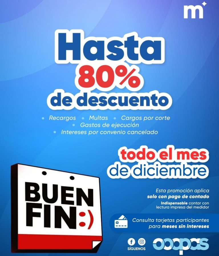 Amplía OOAPAS descuentos del Buen Fin durante diciembre