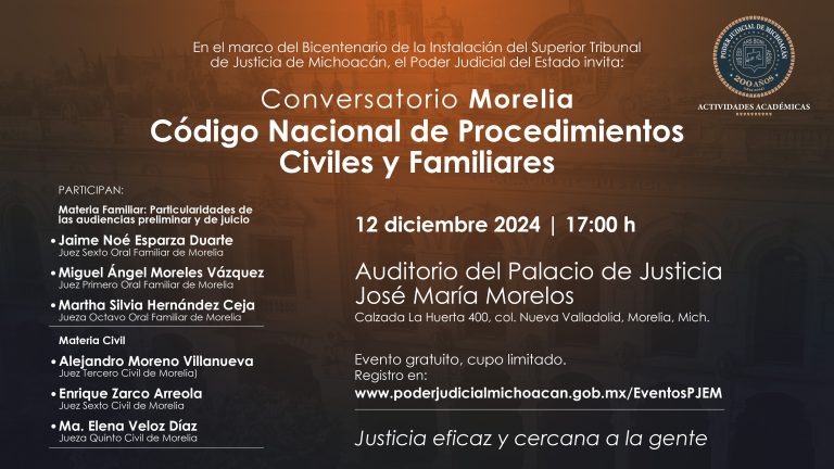 Con conversatorio en Morelia, Poder Judicial de Michoacán concluye con actividades conmemorativas por el 200 aniversario