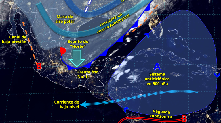 Frente frío no. 14 propiciará lluvias en gran parte del país