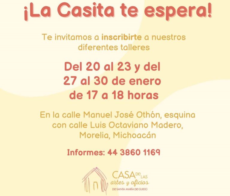 Continúan abiertas las inscripciones de talleres 2025 de la “Casita de las Artes y Oficios de Santa María de Guido”