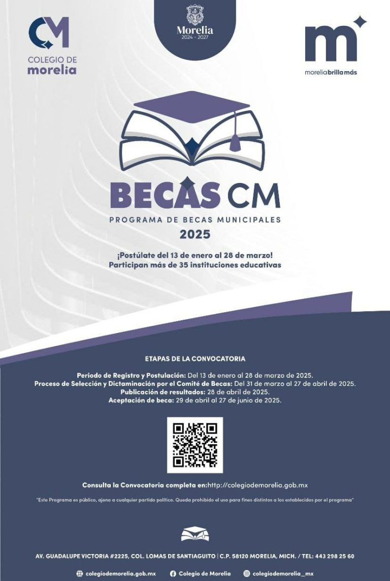 Gobierno Municipal invita a aprovechar convocatoria Becas del Colegio de Morelia 2025