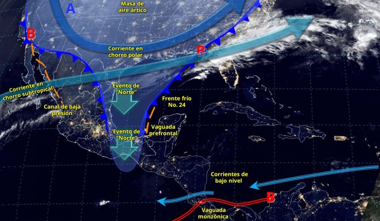 Frente frío 24 se desplazará sobre el oriente y sureste del país