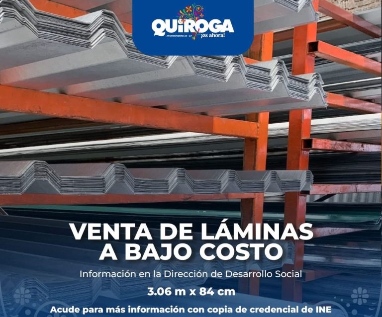 Ofrece Gobierno de Quiroga láminas galvanizadas a precio accesible para apoyar a las familias vulnerables