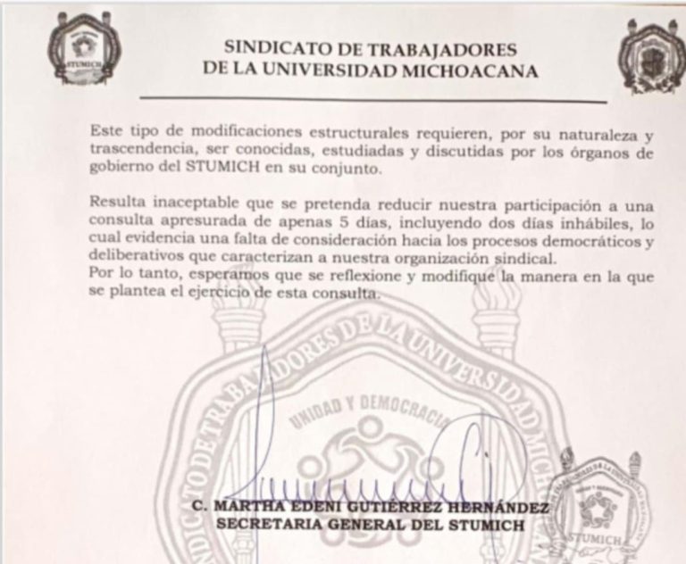Enconadas comunidad universitaria y rectoría, SPUM y STUMICH rechazan también «consulta»