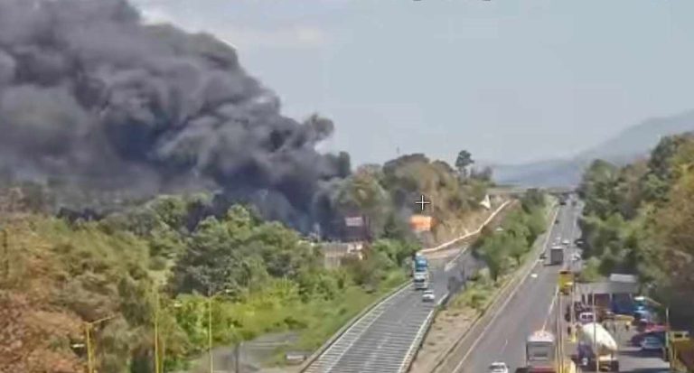 Bomberos controlan fuerte incendio a un costado de la autopista Siglo XXI