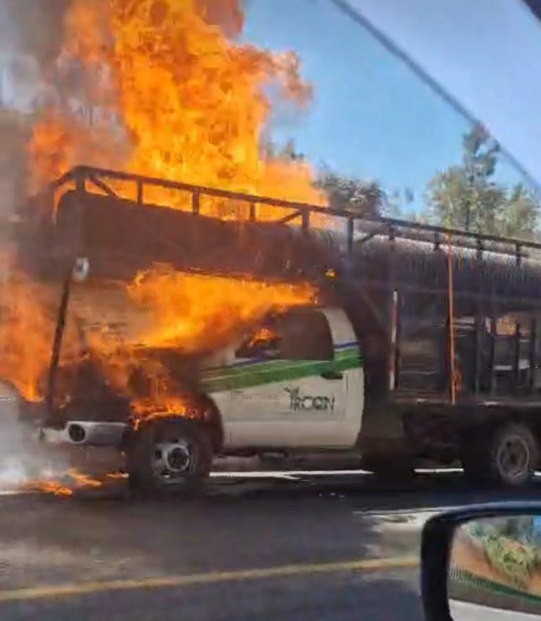 Camioneta se incendia sobre la autopista Siglo XXI; no hay heridos