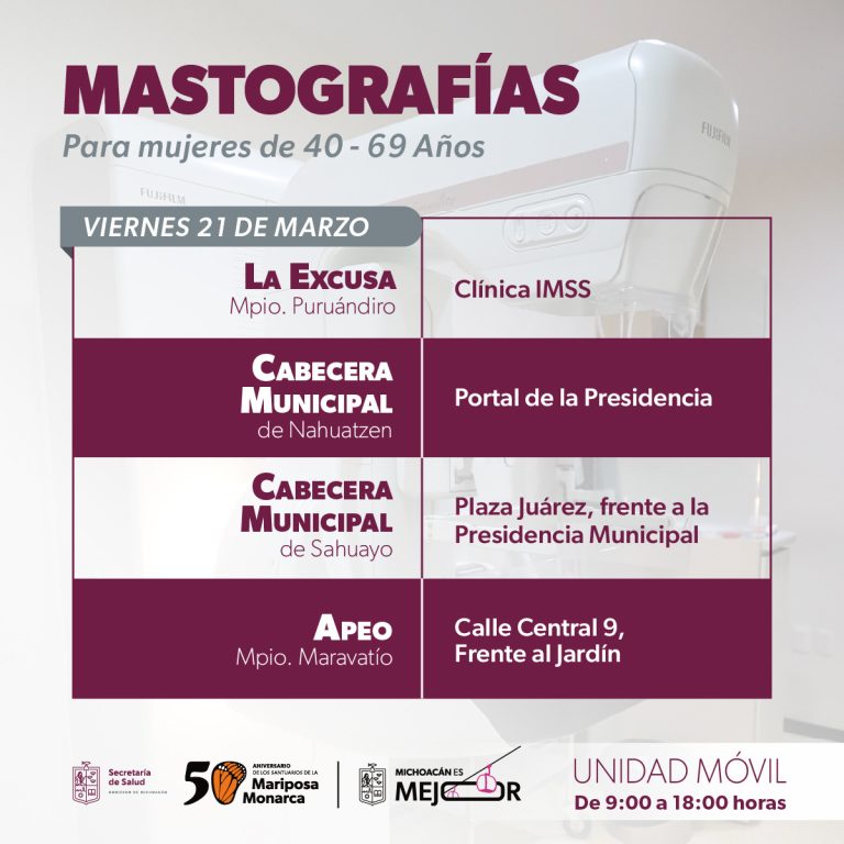 A estos municipios llevará SSM mastografías gratuitas del 18 al 21 de marzo
