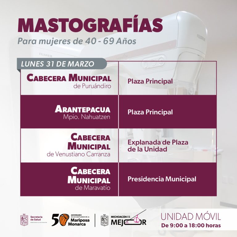 SSM anuncia mastografías sin costo en 8 municipios de Michoacán