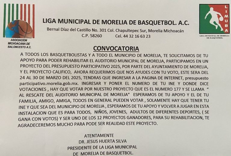 Llaman a basquetbolistas morelianos a apoyar proyecto de rehabilitación del Auditorio Municipal