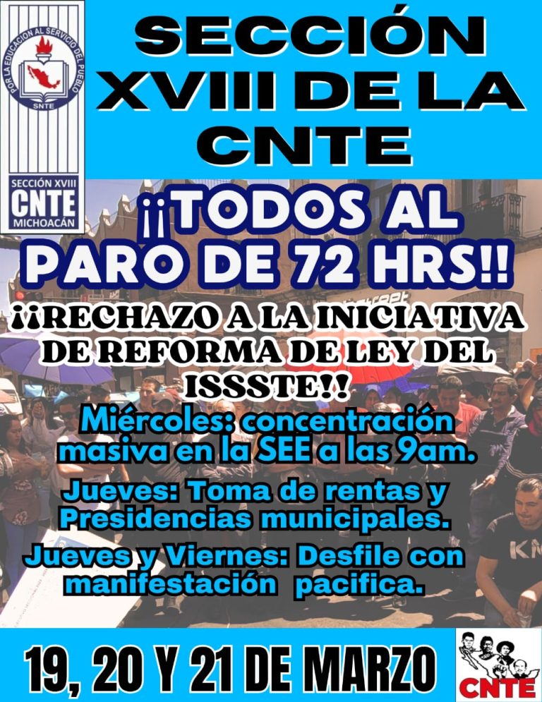 CNTE Oficial va a paro nacional de 72 horas a partir de mañana, exigen cancelación de nueva Ley del ISSSTE