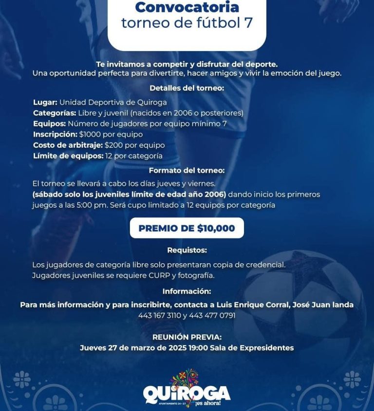 Anuncia Gobierno de Quiroga Torneo de Fútbol 7