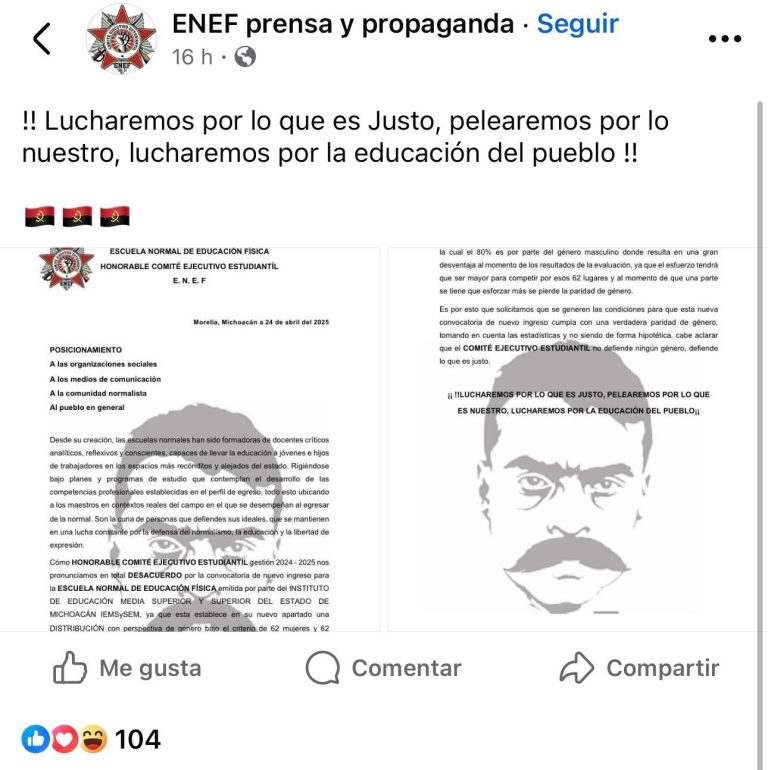 Rechazan normalistas de ENEF paridad de género en nuevo ingreso, cuando el 80% de solicitudes son de hombres