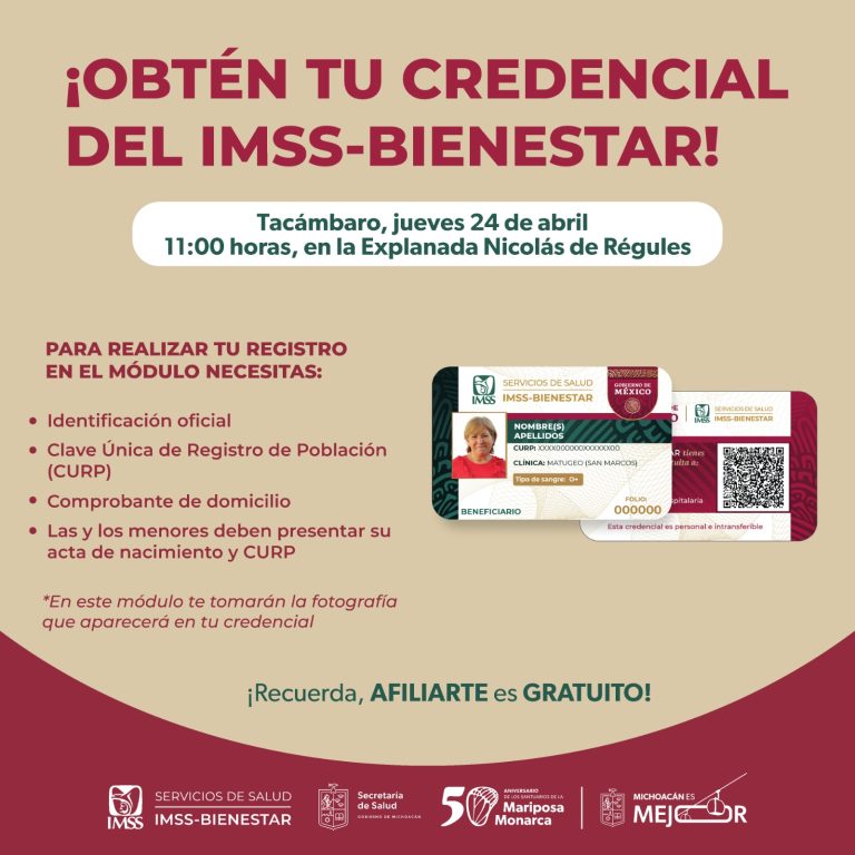 Jornada de credencialización IMSS-Bienestar llega a Tacámbaro