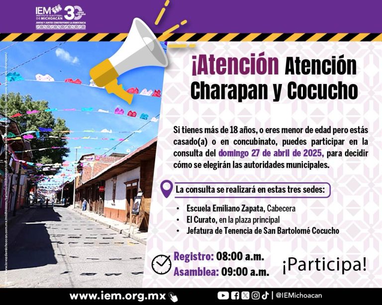 Realizará IEM consulta para cambio de elección de autoridades municipales en Charápan y Cocucho