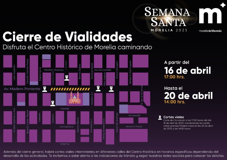 El Centro Histórico de Morelia será peatonal en Semana Santa