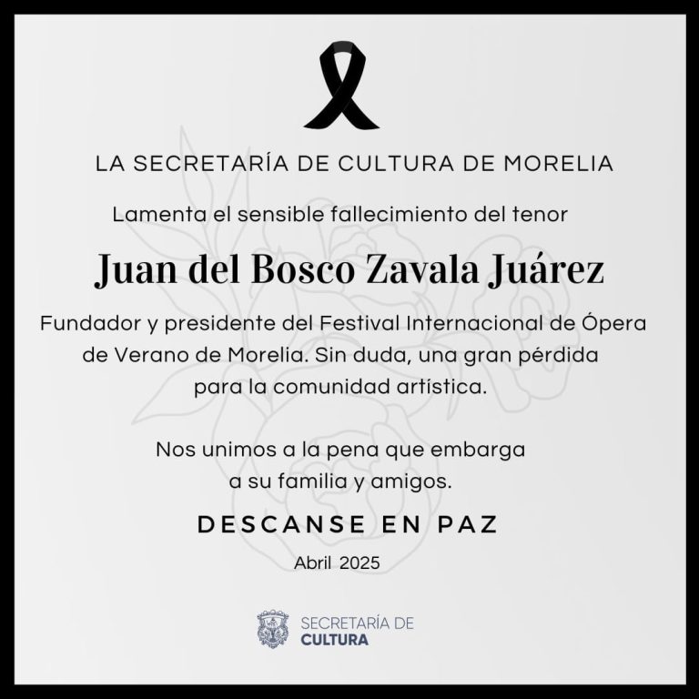 Lamenta SeCultura Morelia fallecimiento del tenor Juan del Bosco