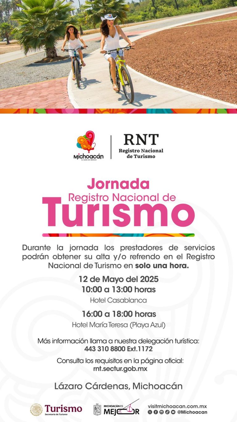 Llega jornada del Registro Nacional de Turismo a Lázaro Cárdenas y Apatzingán