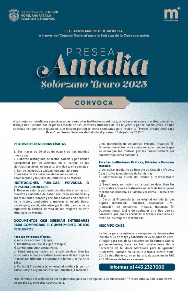 Invitan a reconocer a quienes hacen historia, con Presea ‘Amalia Solórzano Bravo’