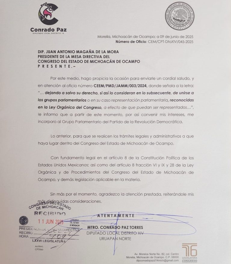 Salva Conrado Paz al PRD en Michoacán del colapso legislativo