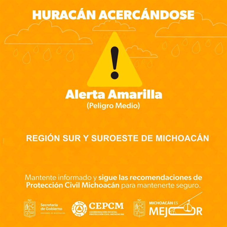 Ante cercanía de “Dalila”, Michoacán en alerta amarilla