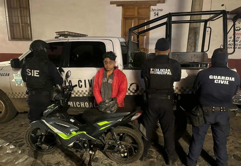 Policías capturan a presunto narcomenudista en Erongarícuaro