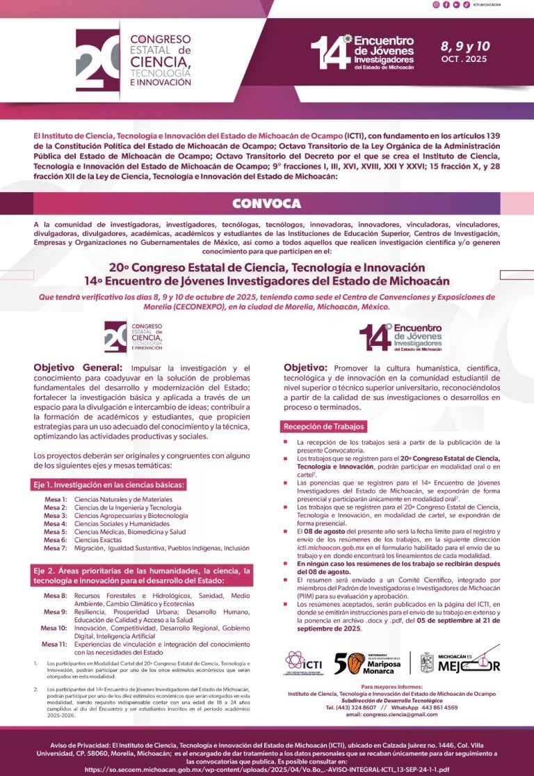 Congreso estatal de ciencia y tecnología, del 8 al 10 de octubre en el Ceconexpo