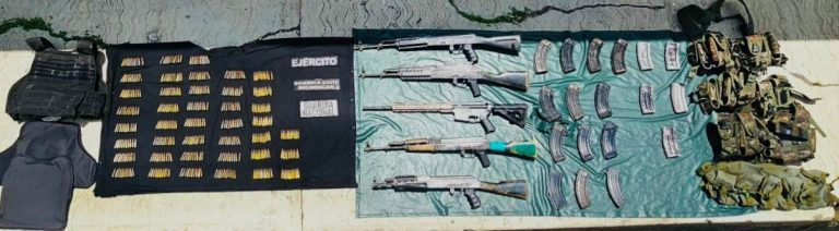 Aseguran cinco armas largas y más de 400 municiones, en Buenavista