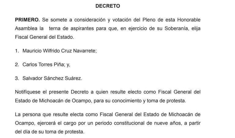 Lista terna del Ejecutivo para la FGE