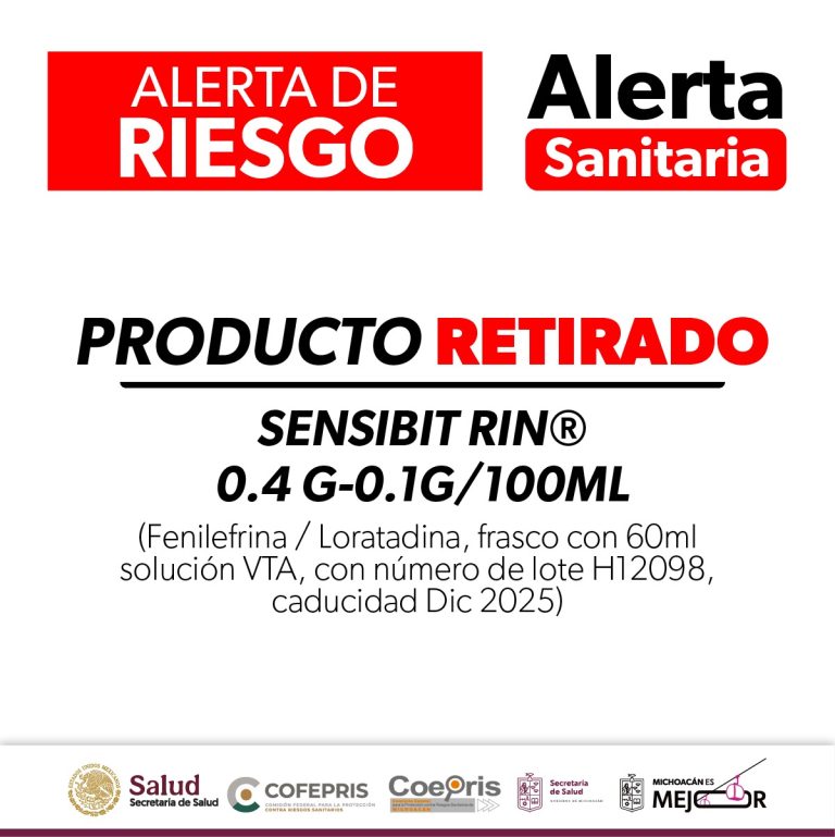Alertan autoridades sobre retiro voluntario del producto Sensibit RIN (Fenilefrina / Loratadina)