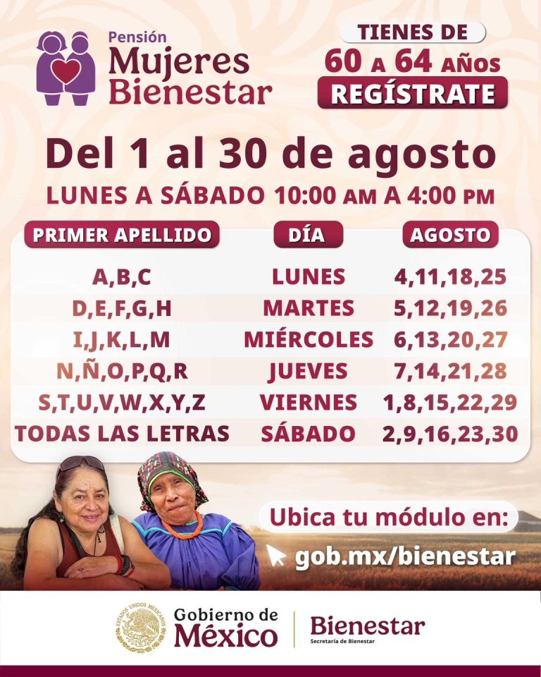 Inicia registro a la Pensión Mujeres Bienestar de 60 a 64 años
