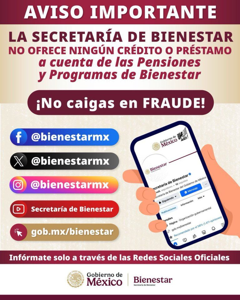 Llama Secretaría de Bienestar a no no dejarse sorprender o caer en fraudes que promocionan páginas falsas