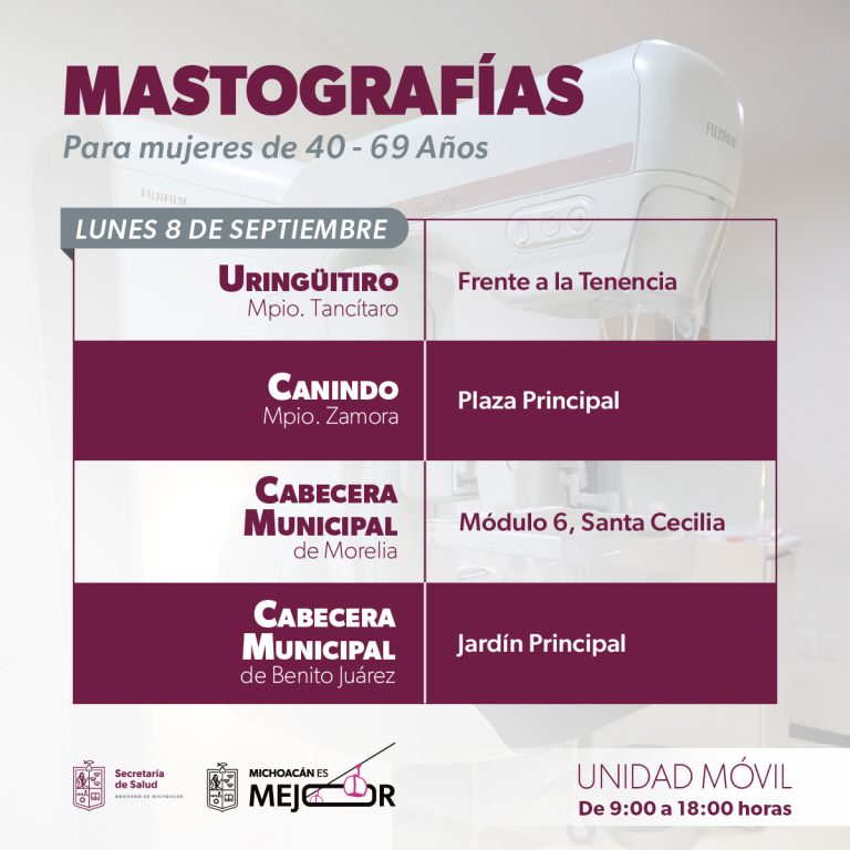 SSM anuncia mastrografías sin costo en 11 municipios de Michoacán