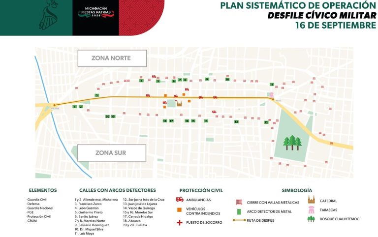 Serán 20 los accesos con arcos detectores que habrá para el desfile del 16 de septiembre en Morelia