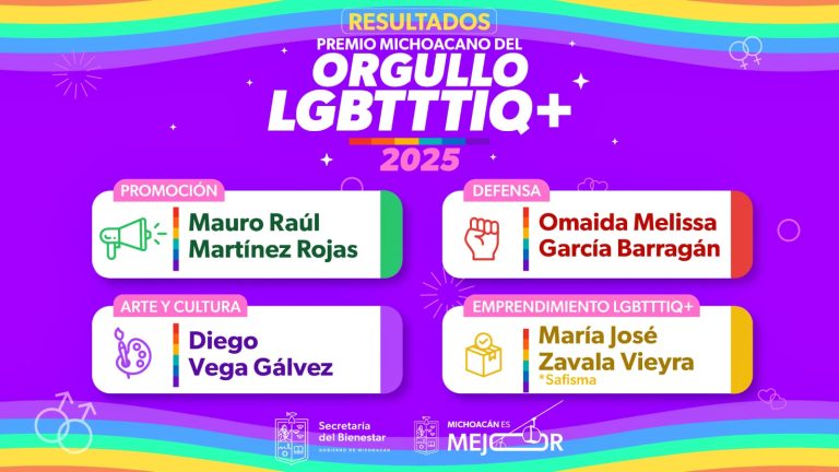 Dan a conocer a las y los ganadores del Premio Michoacano del Orgullo LGBTTTIQ+ 2025