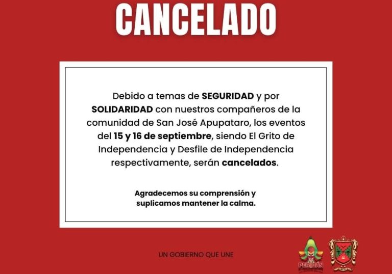 Se suma Peribán a cancelación de festejos patrios por motivos de seguridad