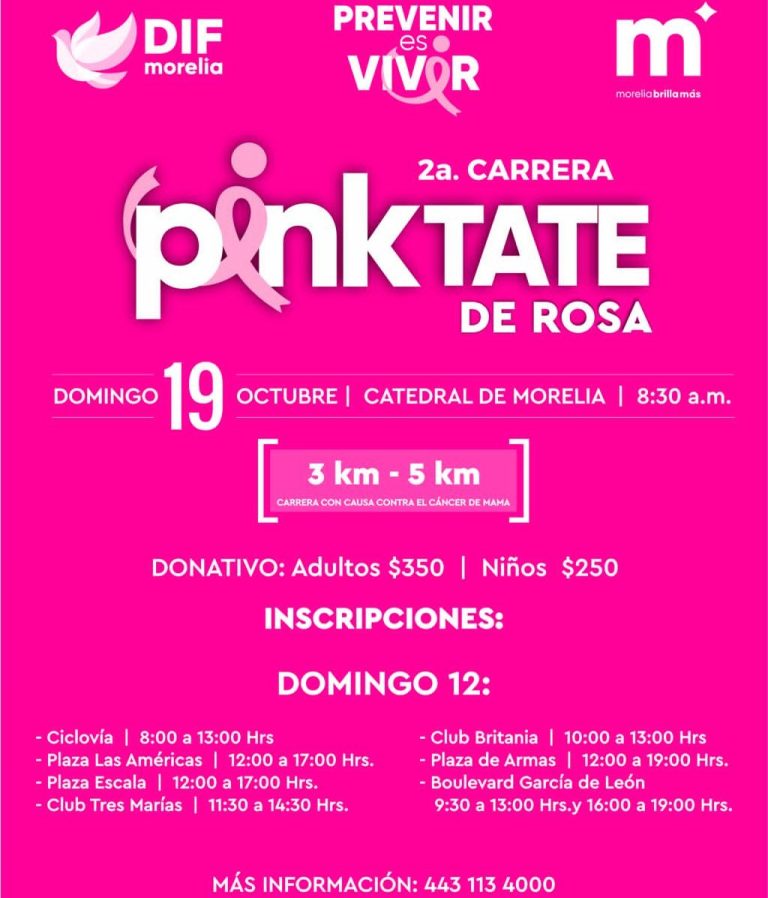 Invita DIF Morelia a la Carrera “Pinktate de Rosa”