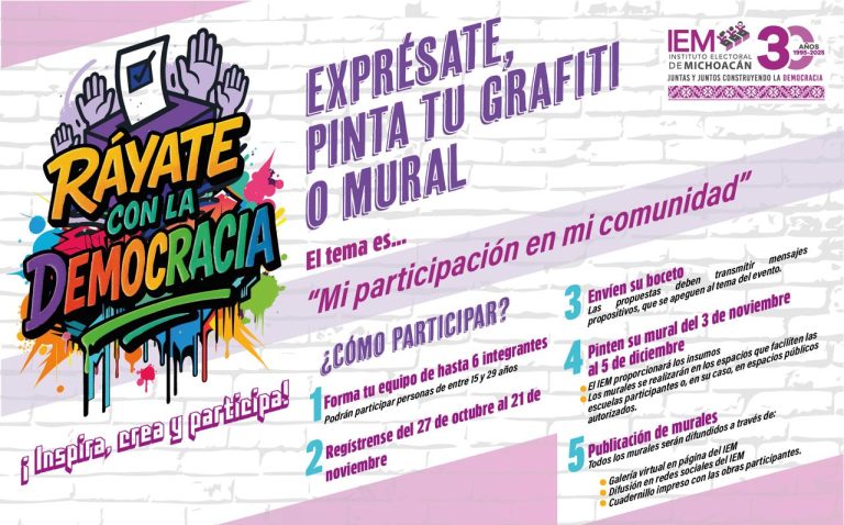 Juventudes michoacanas se expresan con arte en  “Ráyate con la Democracia”