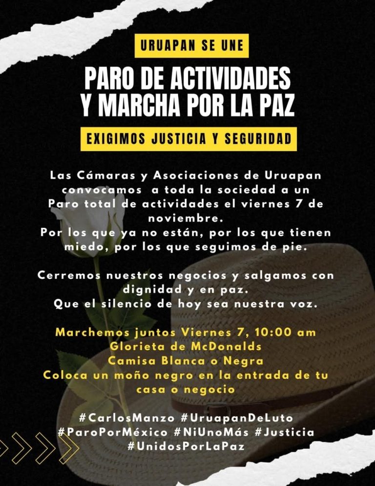 Anuncian paro y marcha en Uruapan para viernes